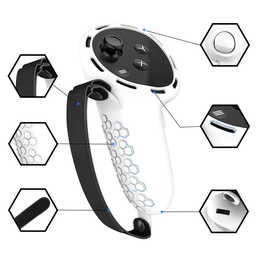 (2er Set) Meta Quest / Oculus Quest 3 / 3S Controller Silikon Grip Schutzhülle mit Handgelenk-Halterung - Weiss