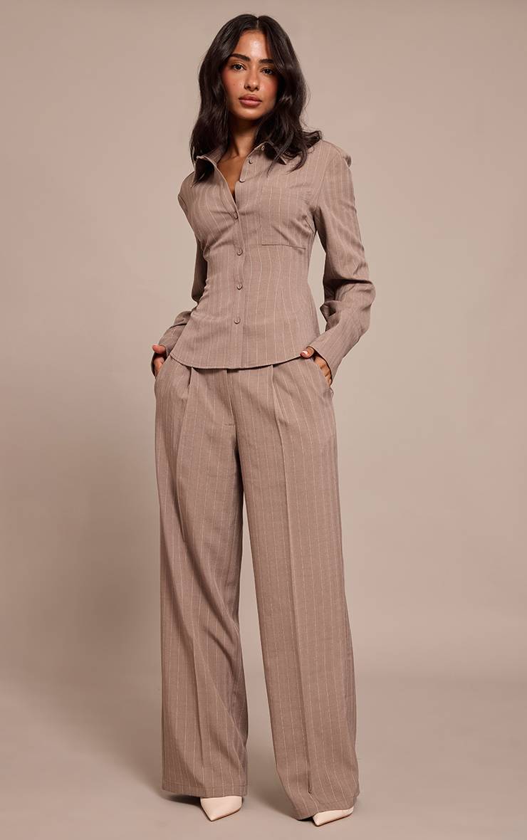 Taupe Chemise Oversize À Fines Rayures Petite