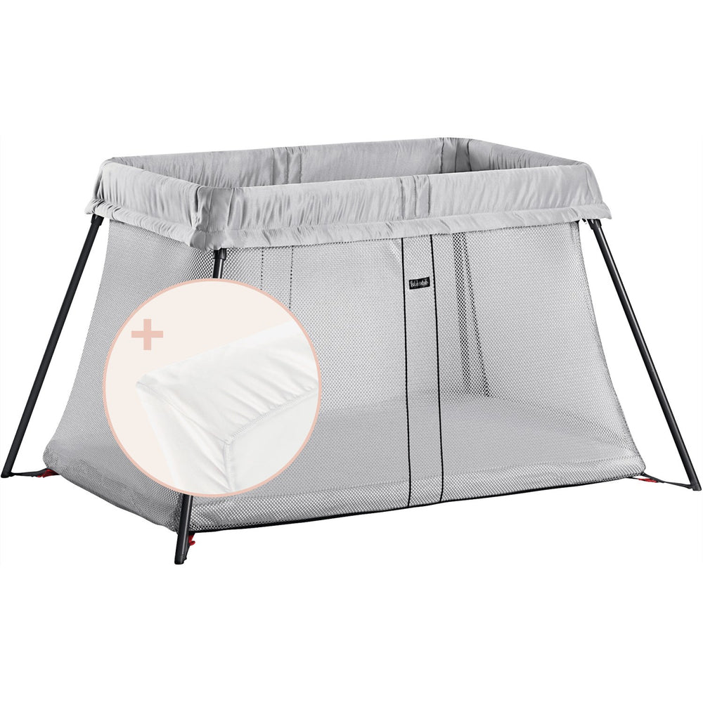 Køb BabyBjörn Silver/Cotton/White Rejseseng Light Med Overtrækslagen