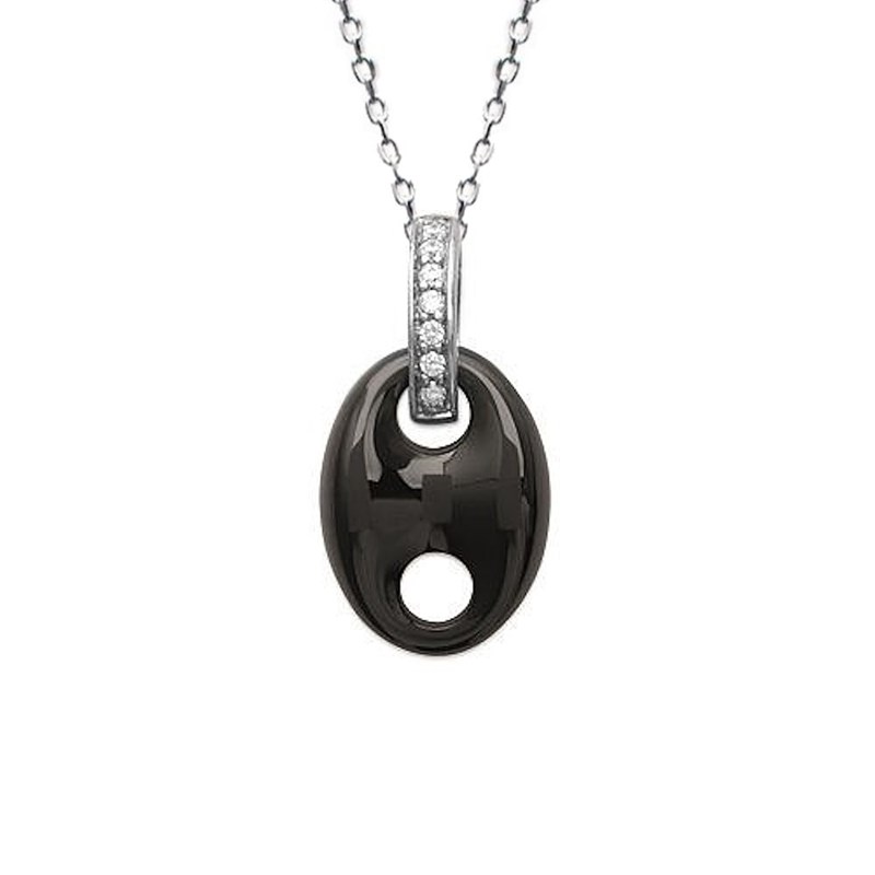 Collier grain de café céramique oxyde de zirconium Argent 925 Rhodié