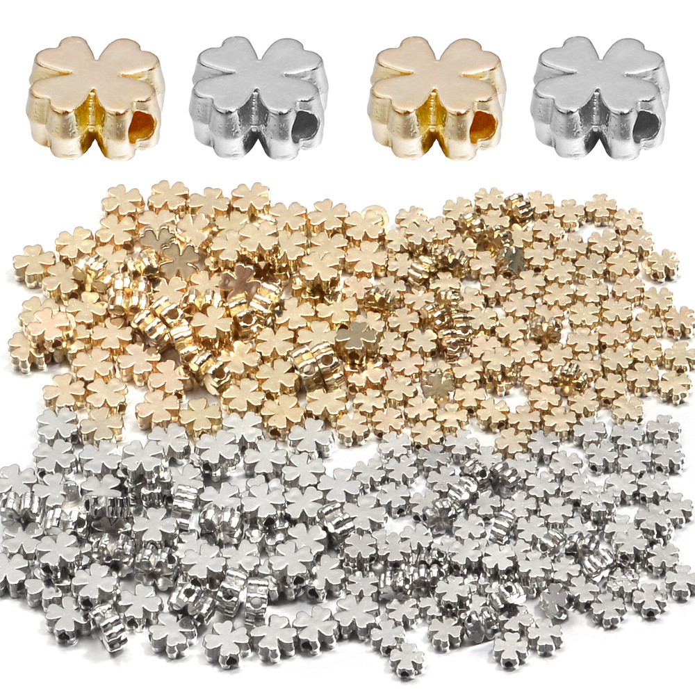 (100er Set) 7.5mm Kleeblatt Perlen DIY Bastel Schmuck Zwischenperle für Armband / Kette - Silber
