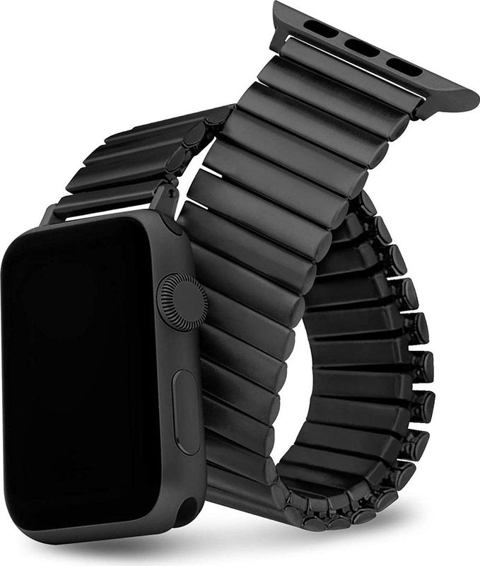 STRAP-IT - Stalen Rekband - Zwart - Geschikt voor Apple Watch 44 - 45 - 46 - 49mm