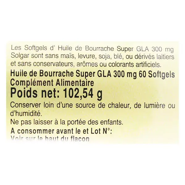 Óleo de Borragem Solgar Super GLA 300mg 30 Cápsulas Gelatinosas