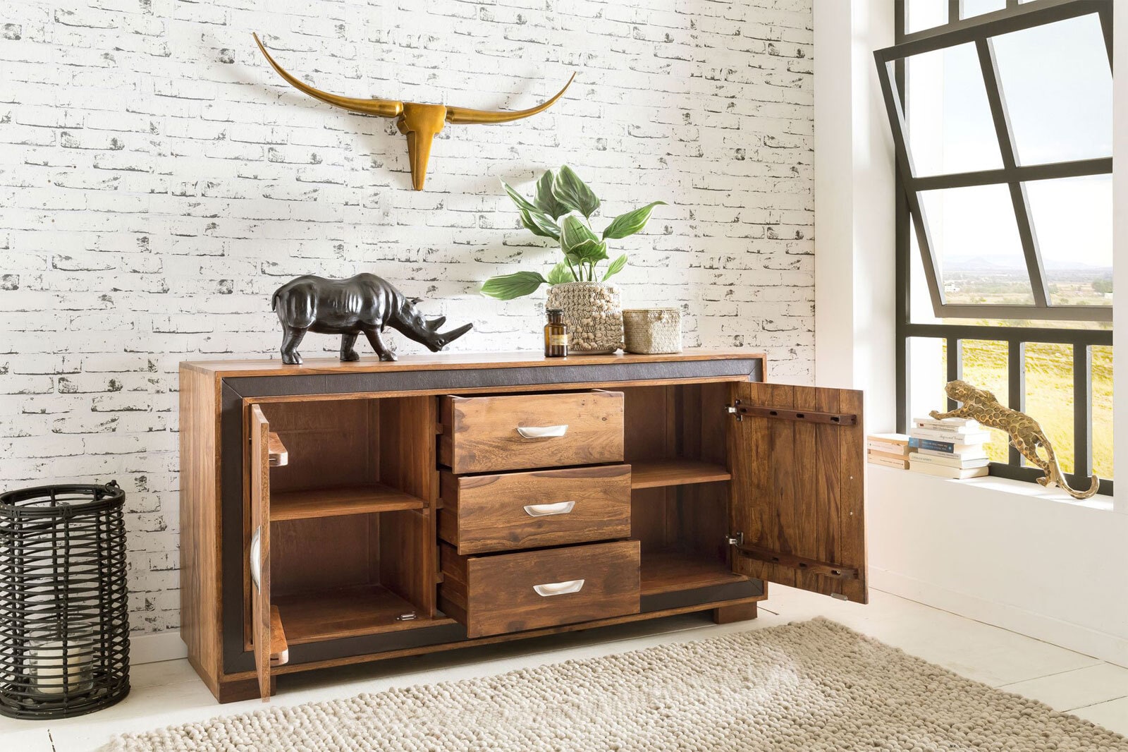 Sideboard Karan Massivholz Sheesham braun