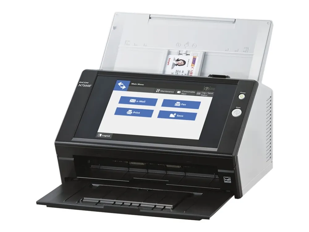 Ricoh Image Scanner N7100E - Dokumentscanner - Dual CIS - Duplex - 216 x 355.6 mm - 600 dpi x 600 dpi - op til 25 ppm (mono) / op til 25 ppm (farve) - ADF (50 ark) - op til 4000 scanninger pr. dag - Gigabit LAN