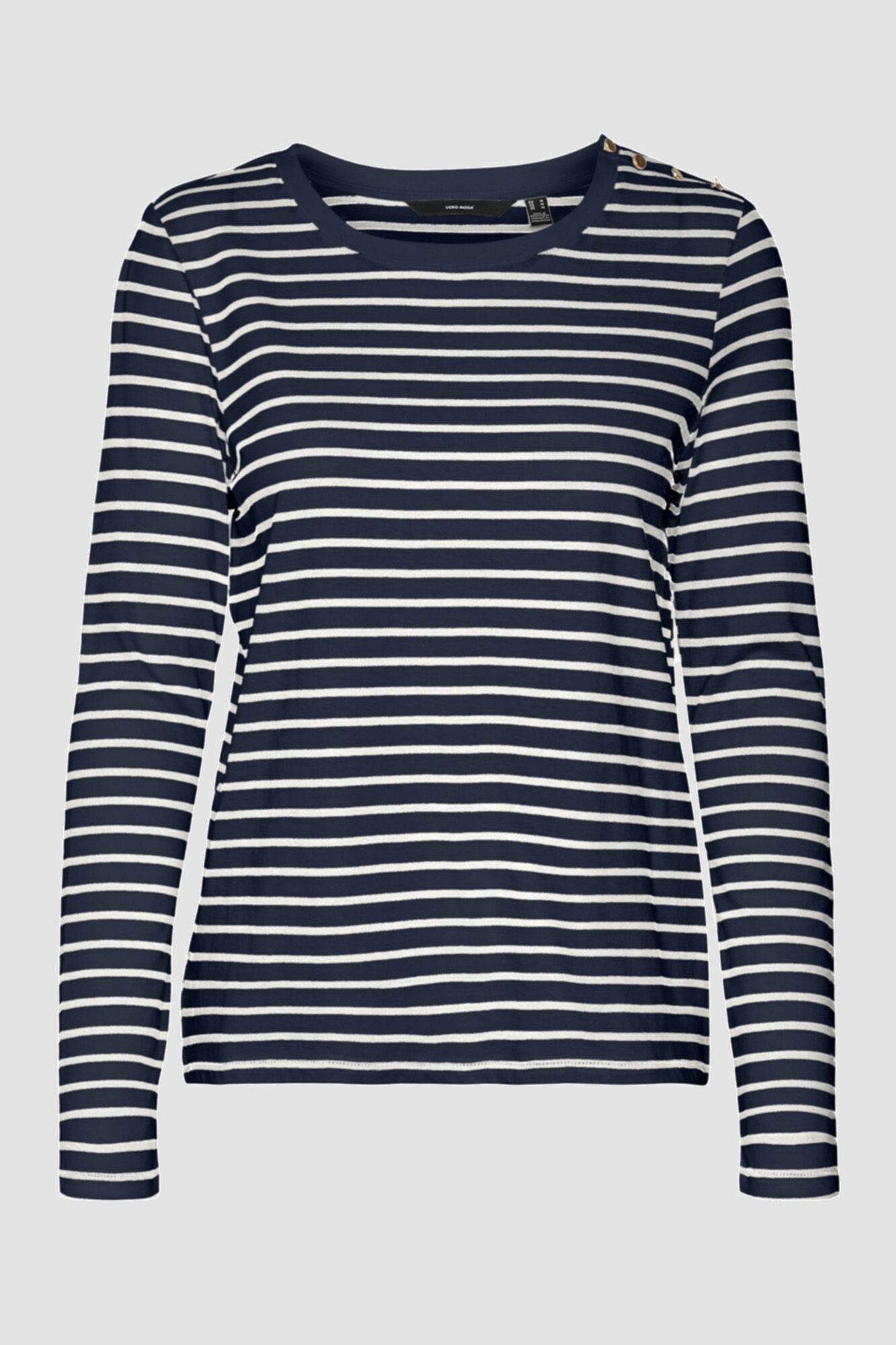 Camiseta listrada de manga comprida - Azul marinho