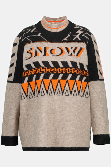 Pullover, Schriftmotiv, doppelter Stehkragen, Langarm