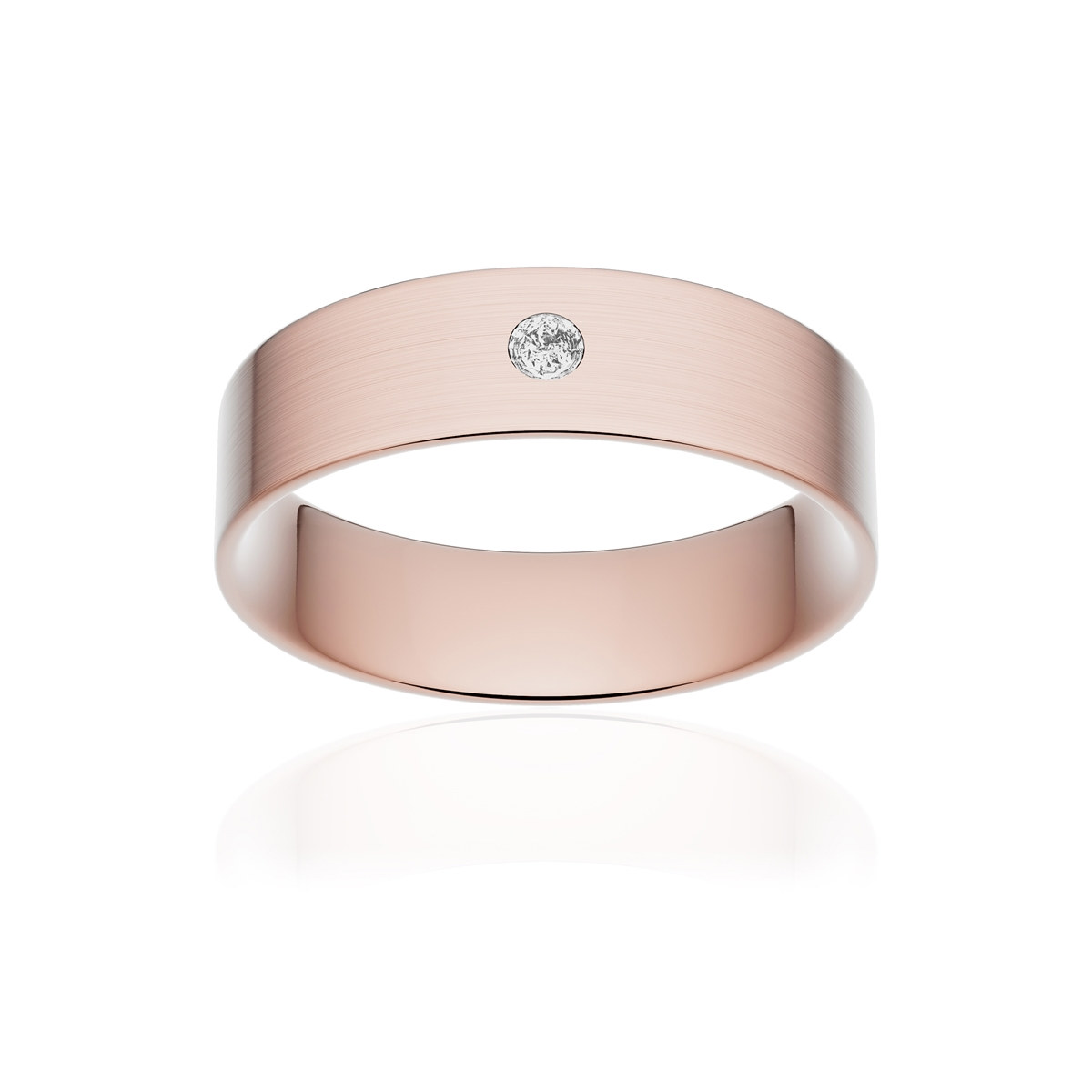 Alliance or 750 rose brossé ruban plat confort 5,5mm diamant brillant