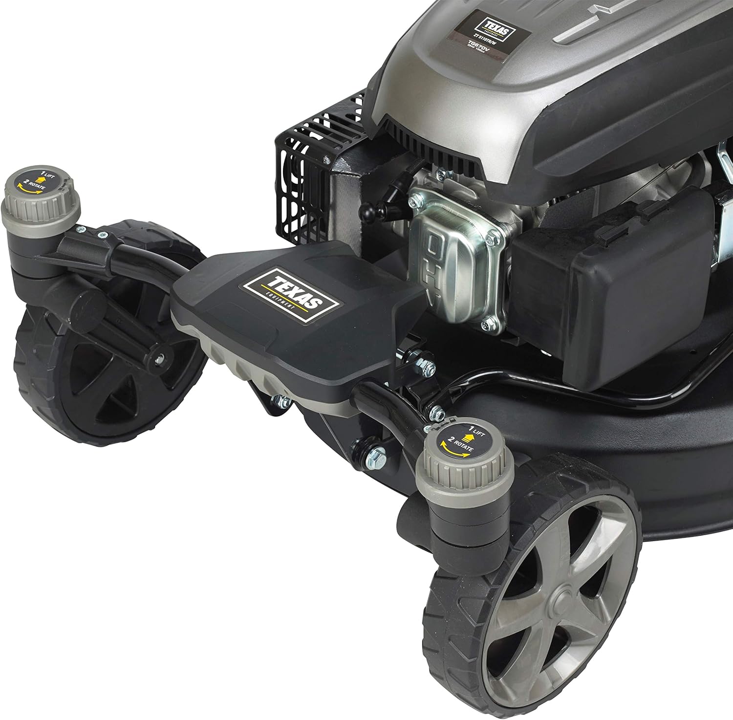 TEXAS Profi Rasenmäher Benzin mit Antrieb Radantrieb E-Start Hochgrasmäher ZT 5110TR/WE Zero Turn 3in1 schwenkbare Vorderachse | sehr wendig | 196cm³ | 4-Takt | 51cm | 4,9PS | 28-75mm | Mulchfunktion