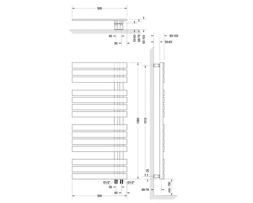 SCHULTE designradiator Breda 1060x500 mm alpinewit, aansluiting rechtsonder