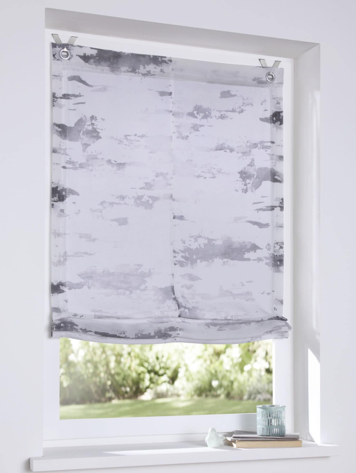 Kutti Raffrollo »Claude« mit Hakenaufhängung ohne Bohren freihängend weiss, halbtransparent, bedruckt, Polyester, mit Fensterhaken