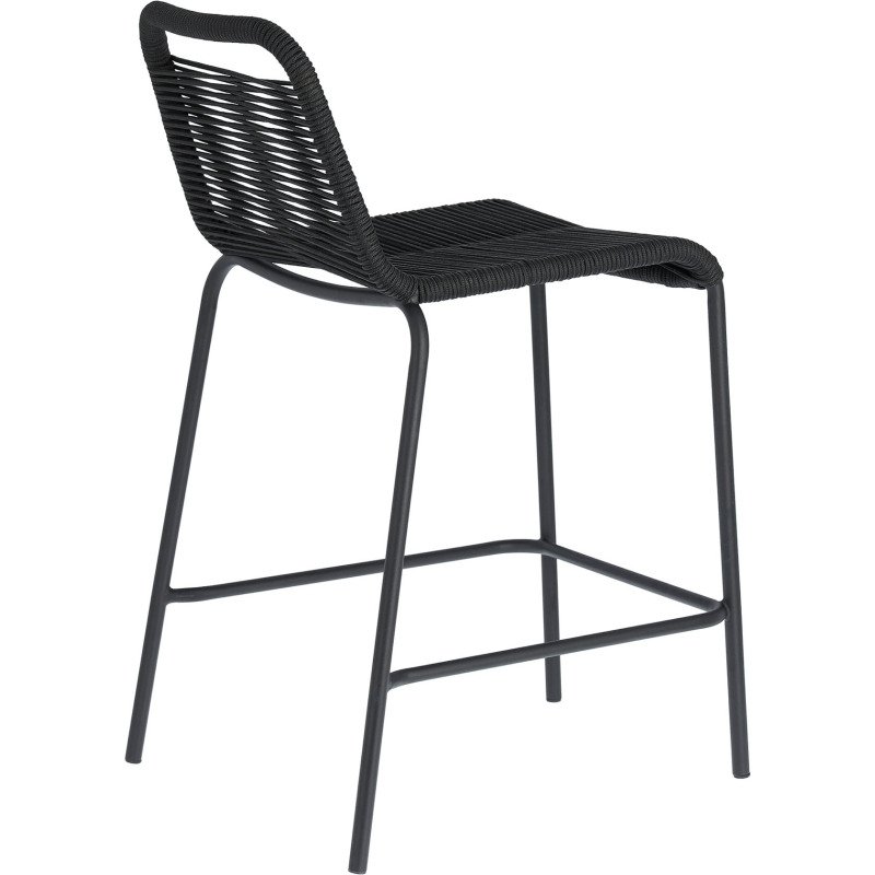 Tabouret Lambton - corde - pieds en acier H 62 cm noir