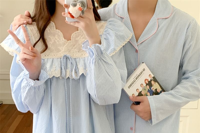 Sadelle - Bijpassende pyjamaset voor koppels: gestreepte top met lange mouwen + broek
