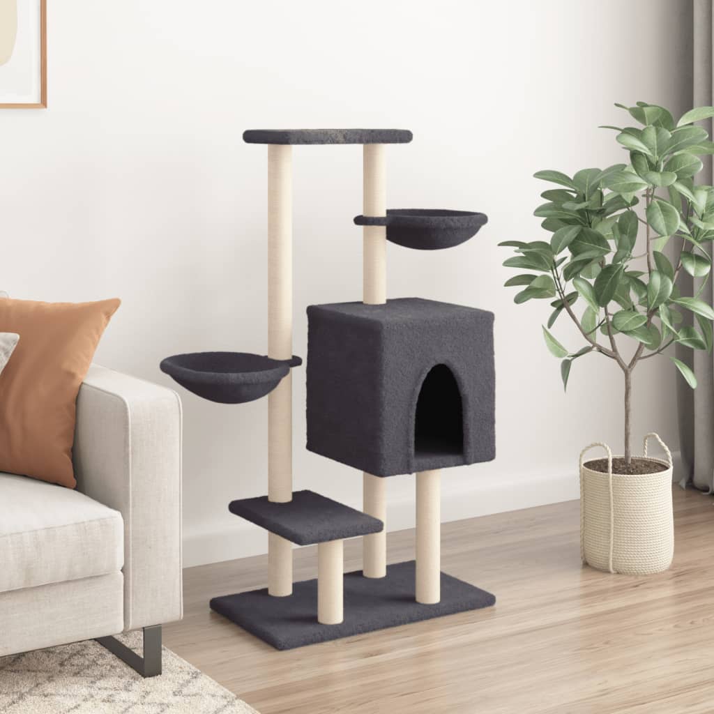 Arranhador para gatos vidaXL com hastes de sisal cinza escuro, 117 cm