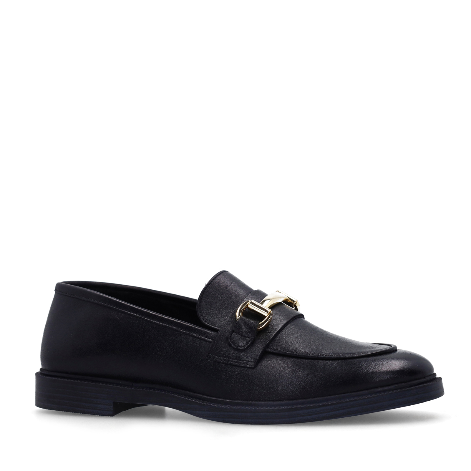 Zwarte leren loafers met goudkleurig detail