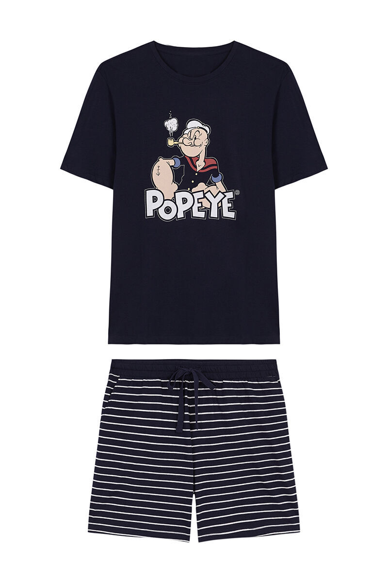 Pijama curto de algodão masculino Popeye - Azul