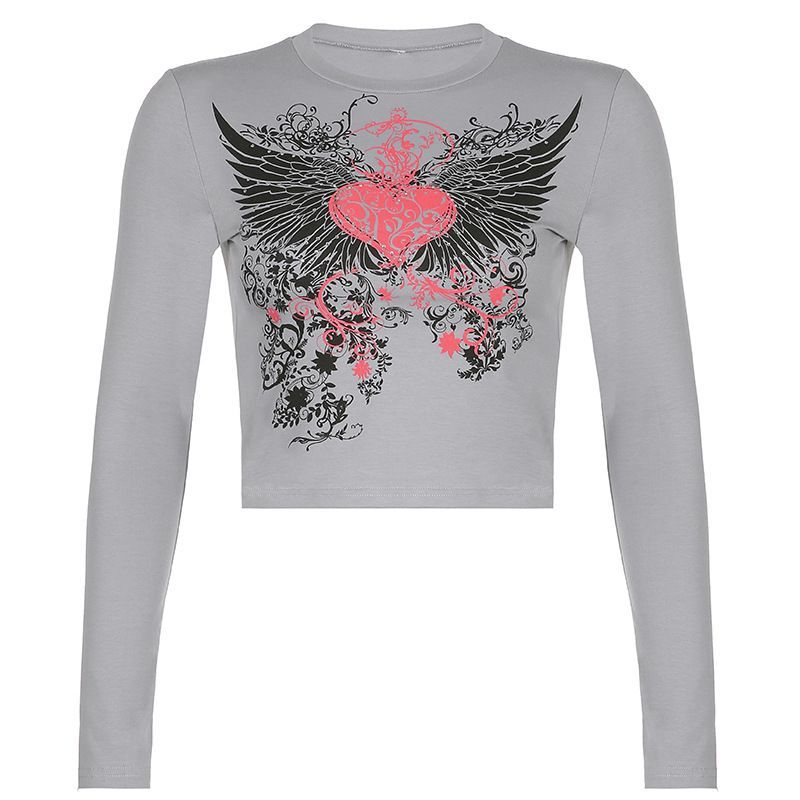 Sosana - Croptop met lange mouwen en hartjesprint