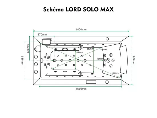 Baignoire balneo LORD SOLO MAX BLANC 1 place ARCHIPEL® 180X90 - GAUCHE