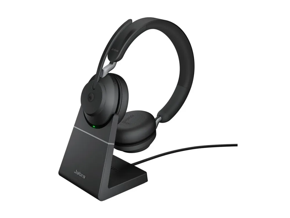 Jabra Evolve2 65 MS Stereo - Headset - på øret - Bluetooth - trådløs - USB-A - støjisolerende - sort - med opladningsstander - Certified for Microsoft Teams