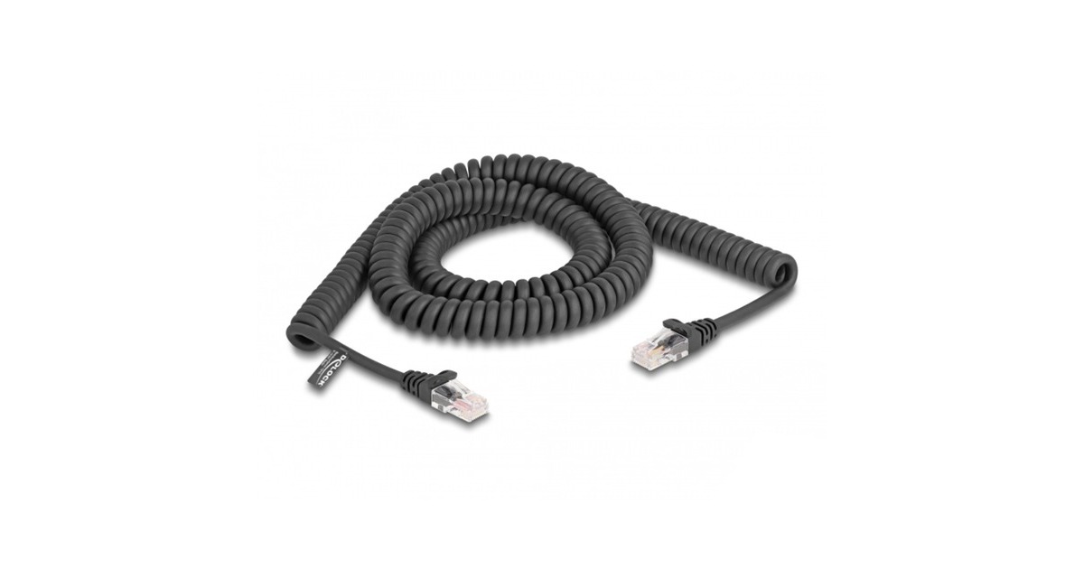 DeLOCKRJ-45 Spiraalkabel male to male Cat.5e  (Zwart, 3 meter)