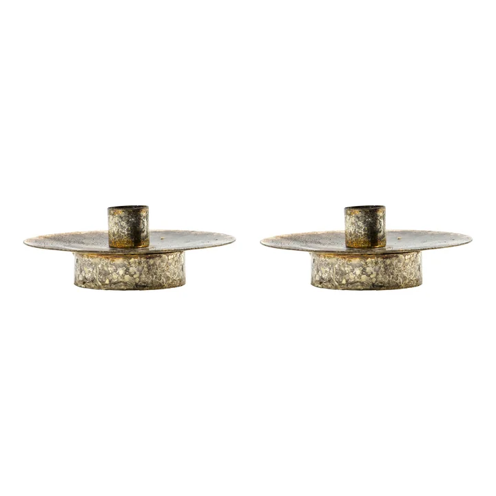 House Doctor - Simb Kerzenständer, Ø 12 x H 4 cm, antik-metall (2er-Set)