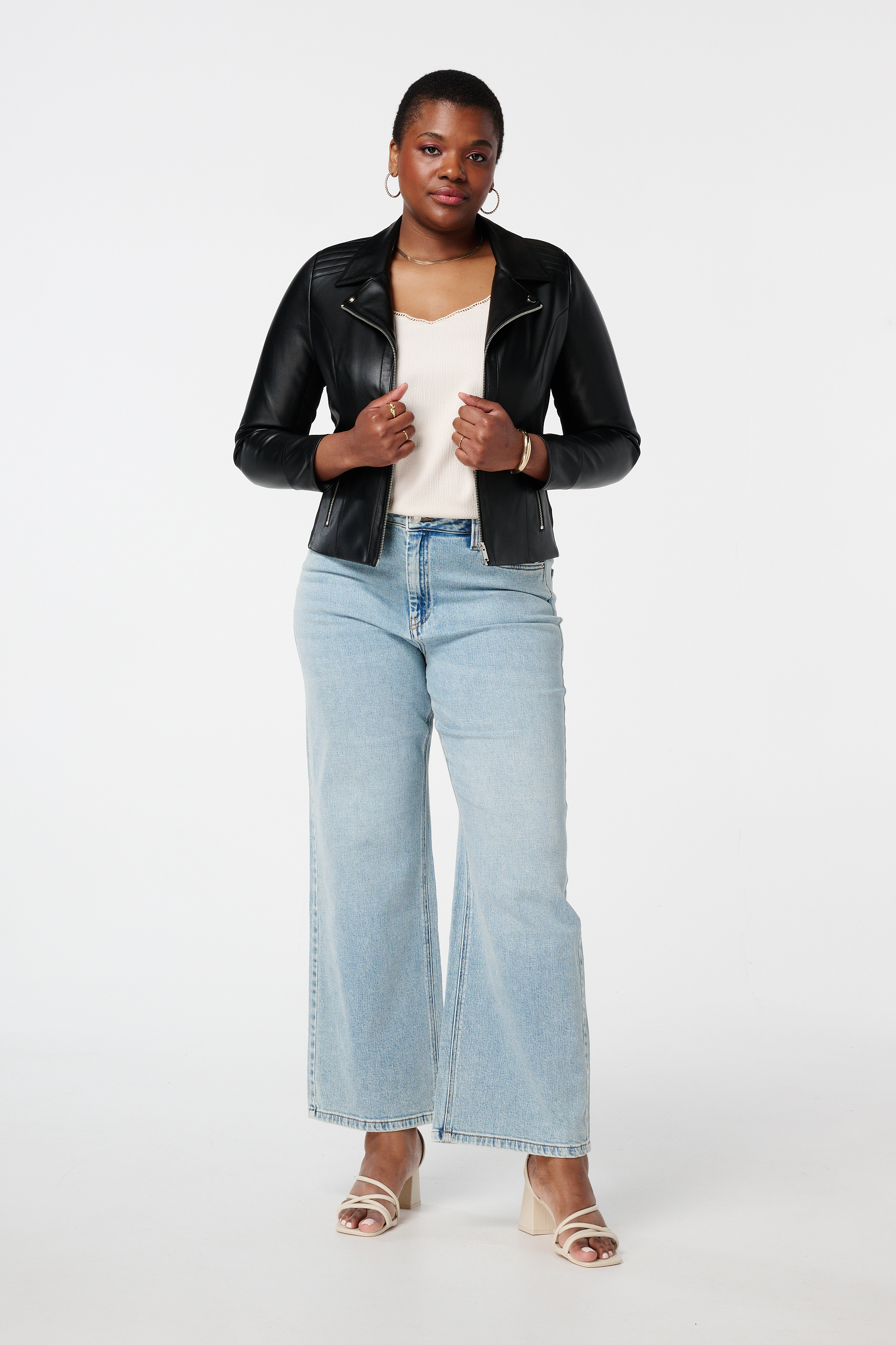 Leerlook jasje met zilveren details Zwart