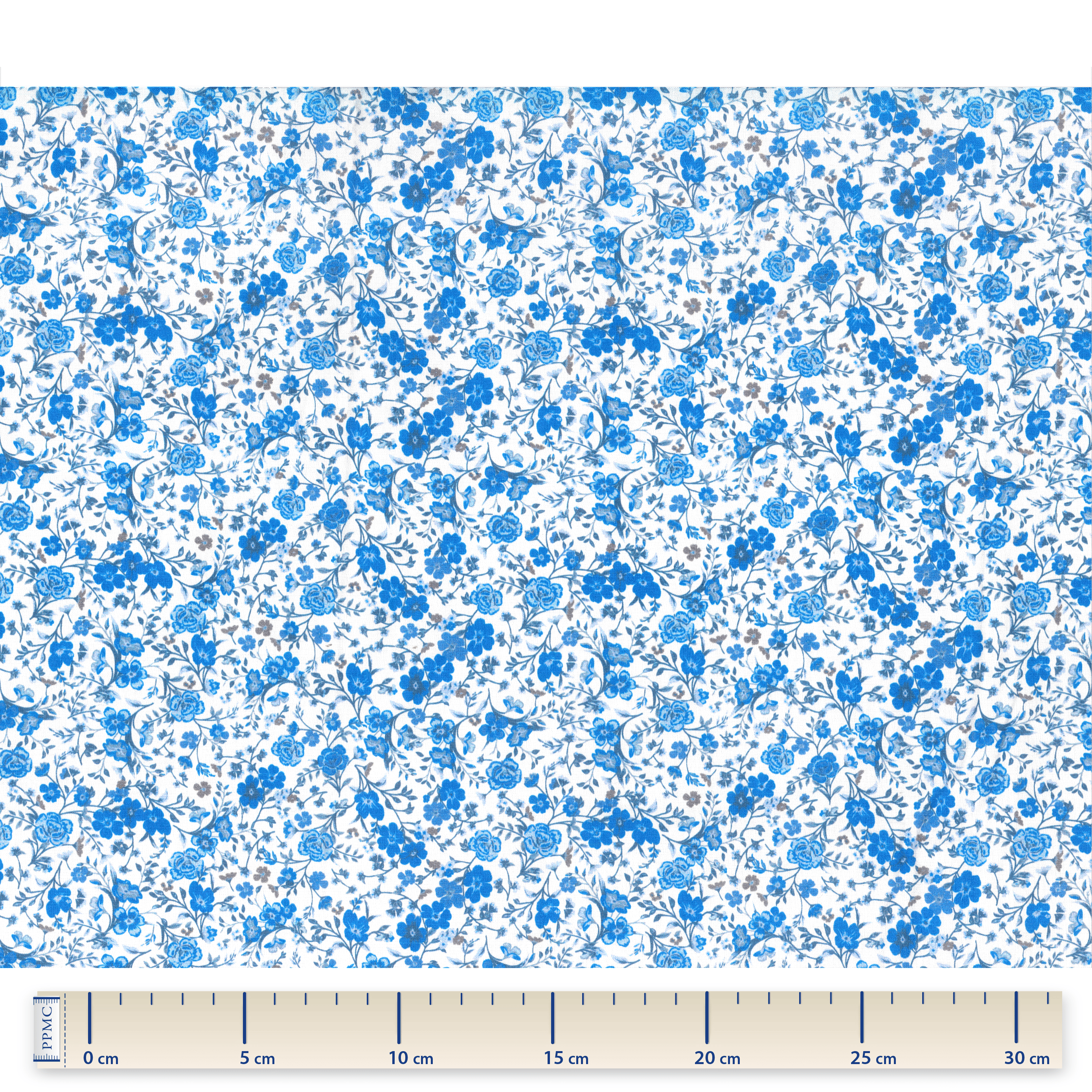 Tissu Coton Au Mètre Fleuri Bleu Crème Ex1058
