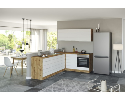 Held Furniture hoekkeuken zonder apparatuur Florence 240 cm wit mat gedemonteerd omkeerbaar model 1112.6291