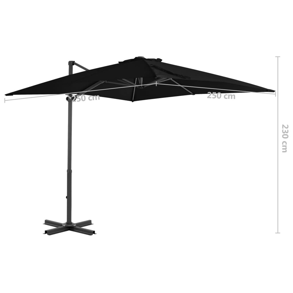 Parasol déporté et mât en aluminium 250 x 250 cm noir