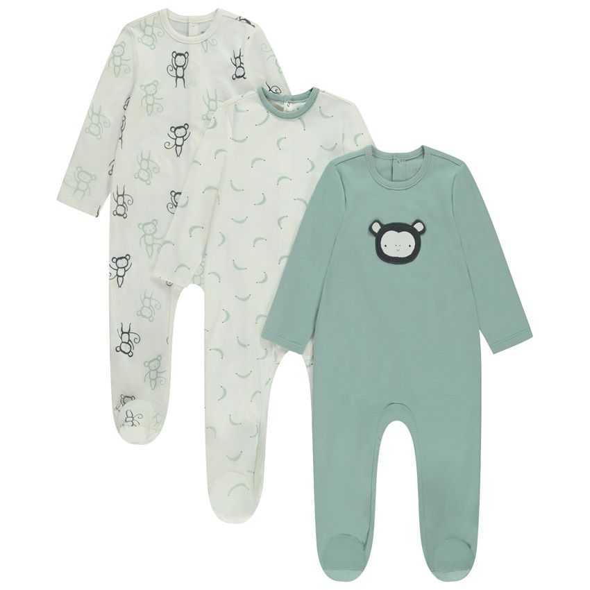 Lot de 3 dors-bien motifs singe pour bébé garçon avec ouvertures différentes selon l'âge - Ecru