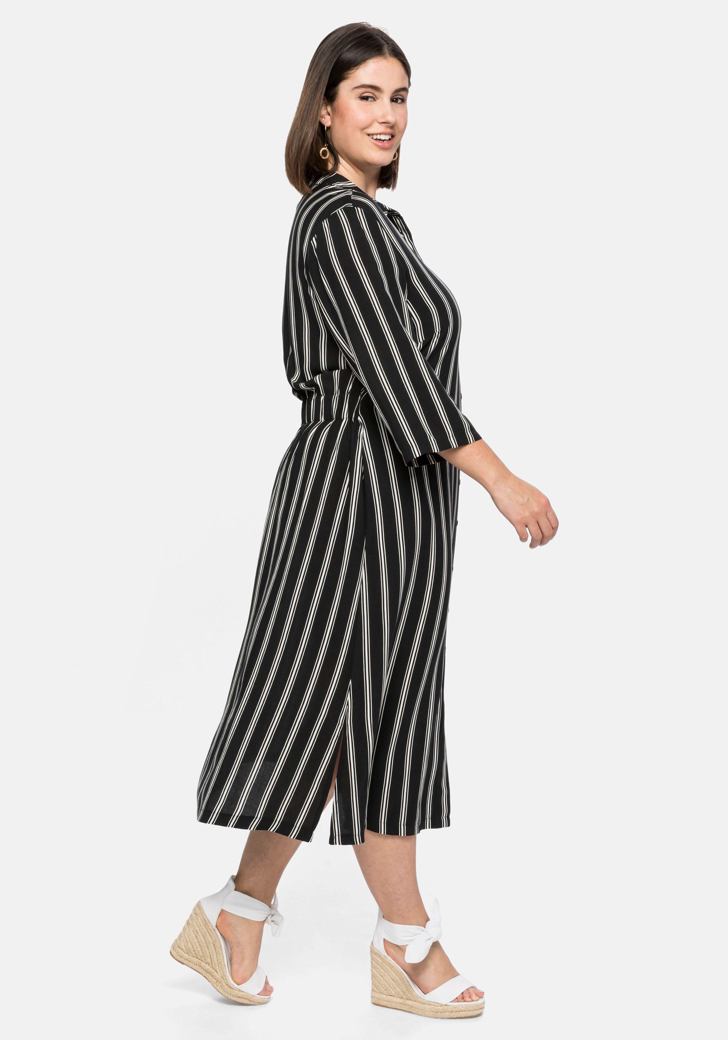 Hemdblusenkleid mit 3/4-Ärmeln und Streifenprint