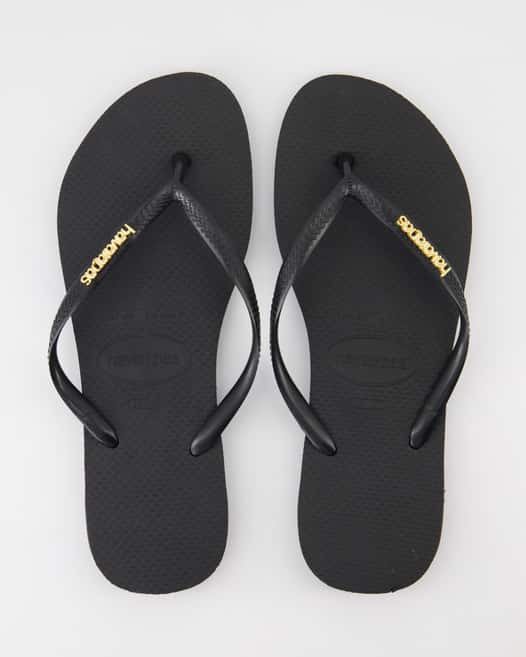 Havaianas Slim Logo Zehentrenner in Schwarz