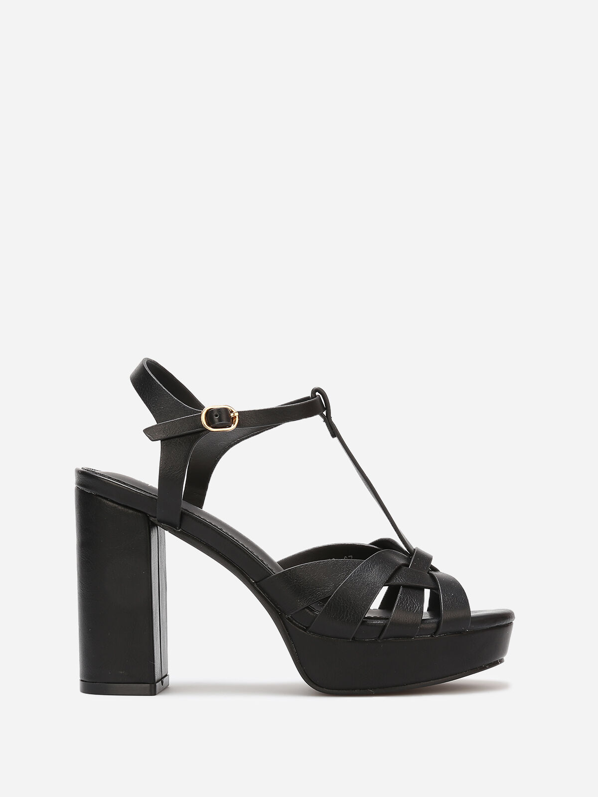 Sandales à talon et brides entremêlés- Noir