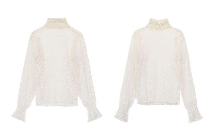 Hazie - Blouse met doorschijnende kanten hals en stippen