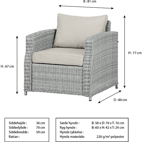Vila Gotland loungesæt med 3 pers. sofa og hæve/sænke bord - natur