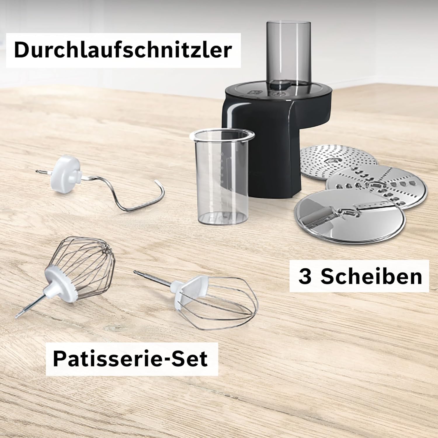 Bosch Küchenmaschine Serie 2, kleine Küchenmaschine, Edelstahl-Schüssel 3,8 L, Knethaken, Schlag-, Rührbesen Edelstahl, Durchlaufschnitzler, 3 Scheiben, 700 W, rot, MUMS2ER01
