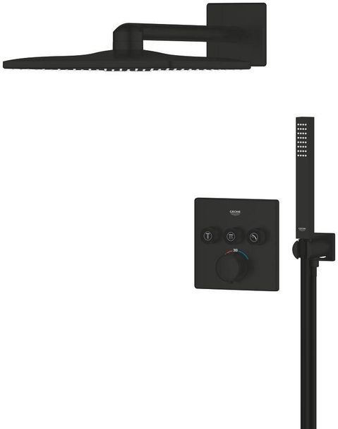 Grohe - Precision Smart Control - Hoofddoucheset - Mat Zwart - Inclusief Douchearm en Wandaansluitbocht met Houder