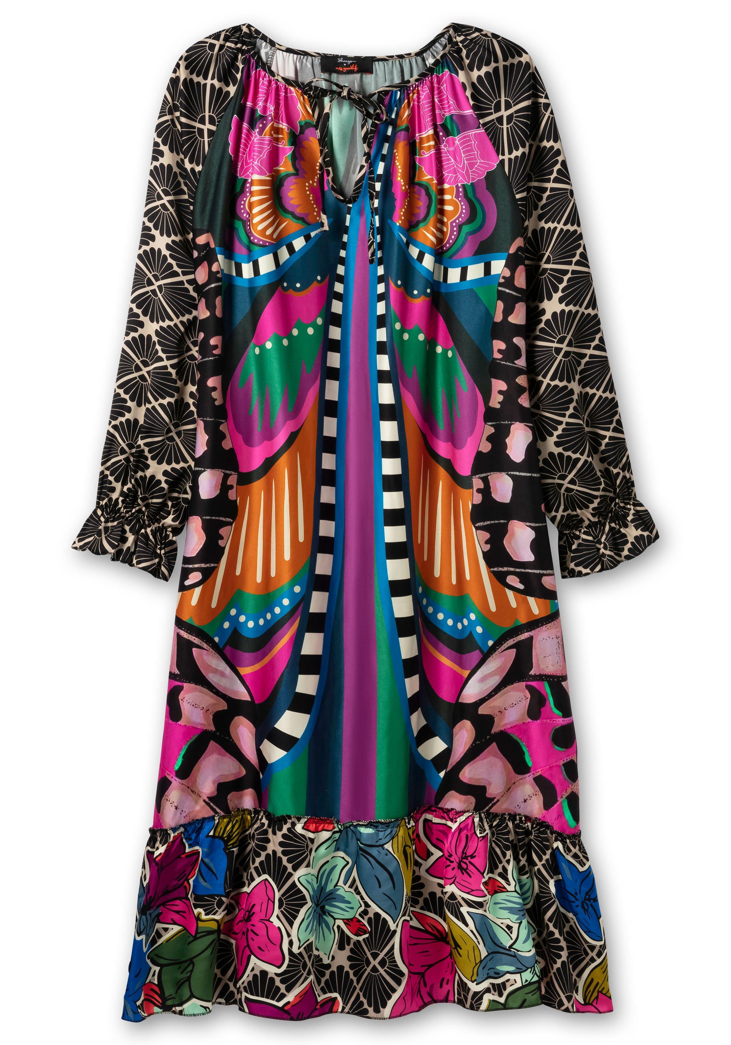 Maxikleid mit Volant und buntem Alloverdruck