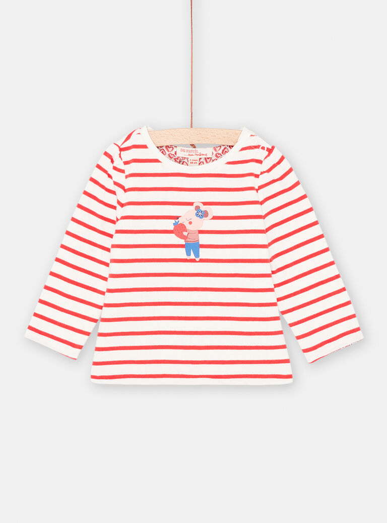T-shirt rouge et blanc réversible bébé fille