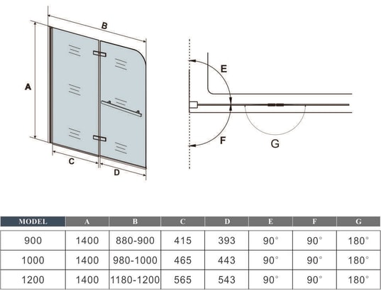 AICA SANITAIRE - Aica Pare-baignoire 120x140cm pivotant 180°en 6mm verre anti...