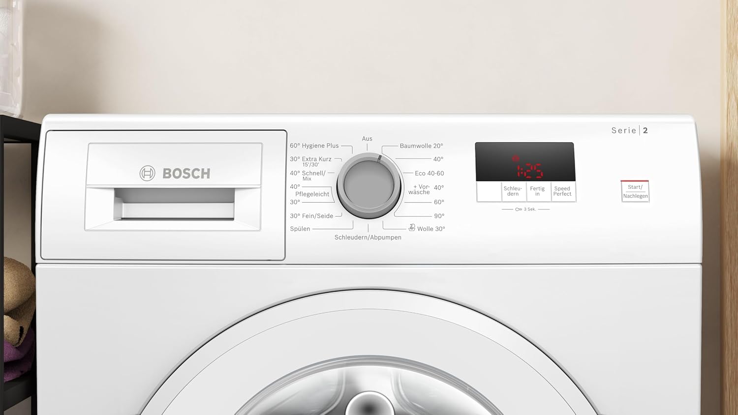 Bosch WGE02420, Serie 2, Frontlader Waschmaschine, 7 kg, 1400 UpM, SpeedPerfect, Maximale Energie- und Wasserersparnis, Nachlegefunktion, besonders hygienisch, AquaStop