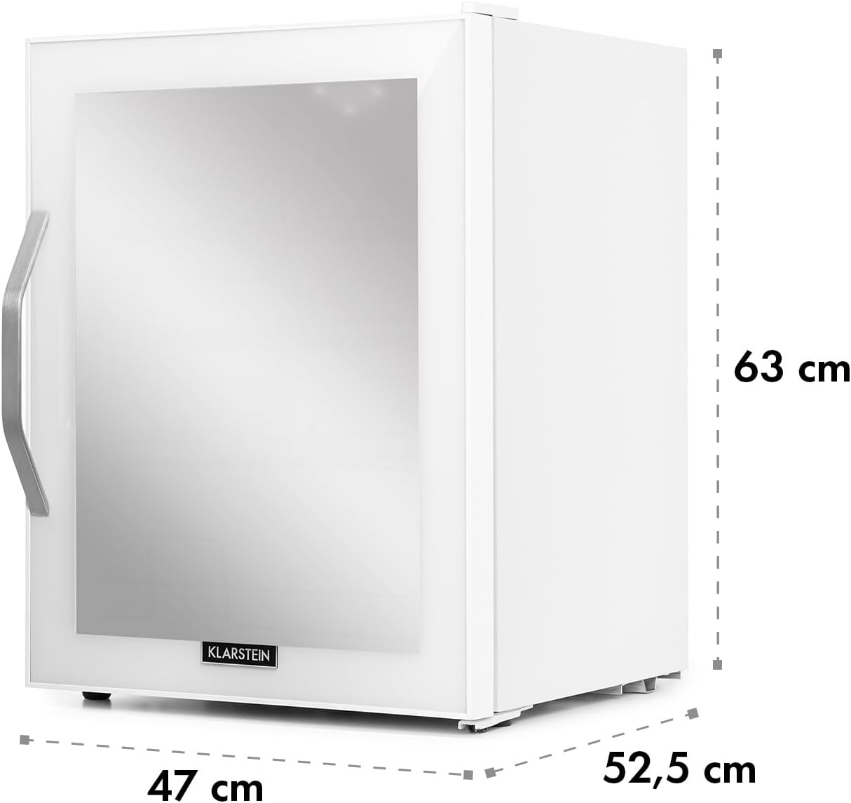 Klarstein Mini Kühlschrank mit Glastür, für Zimmer, Getränkekühlschrank mit Verstellbaren Ablagen, Kleiner Kühlschrank mit Wellenform-Racks, 60 Liter Leise