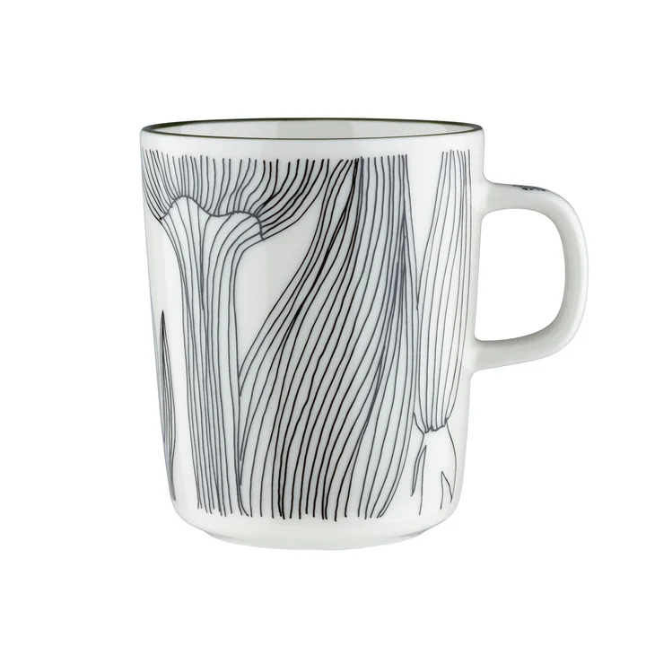 Marimekko - Oiva Kukat Puhkeavat Becher mit Henkel, 250 ml, weiss / schwarz / forest green