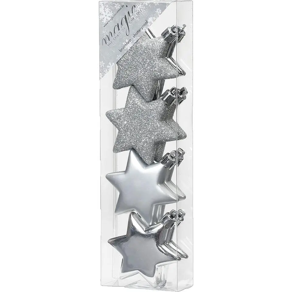 Christmas goods Kersthangers - 8x - sterren - zilver - 6 cm