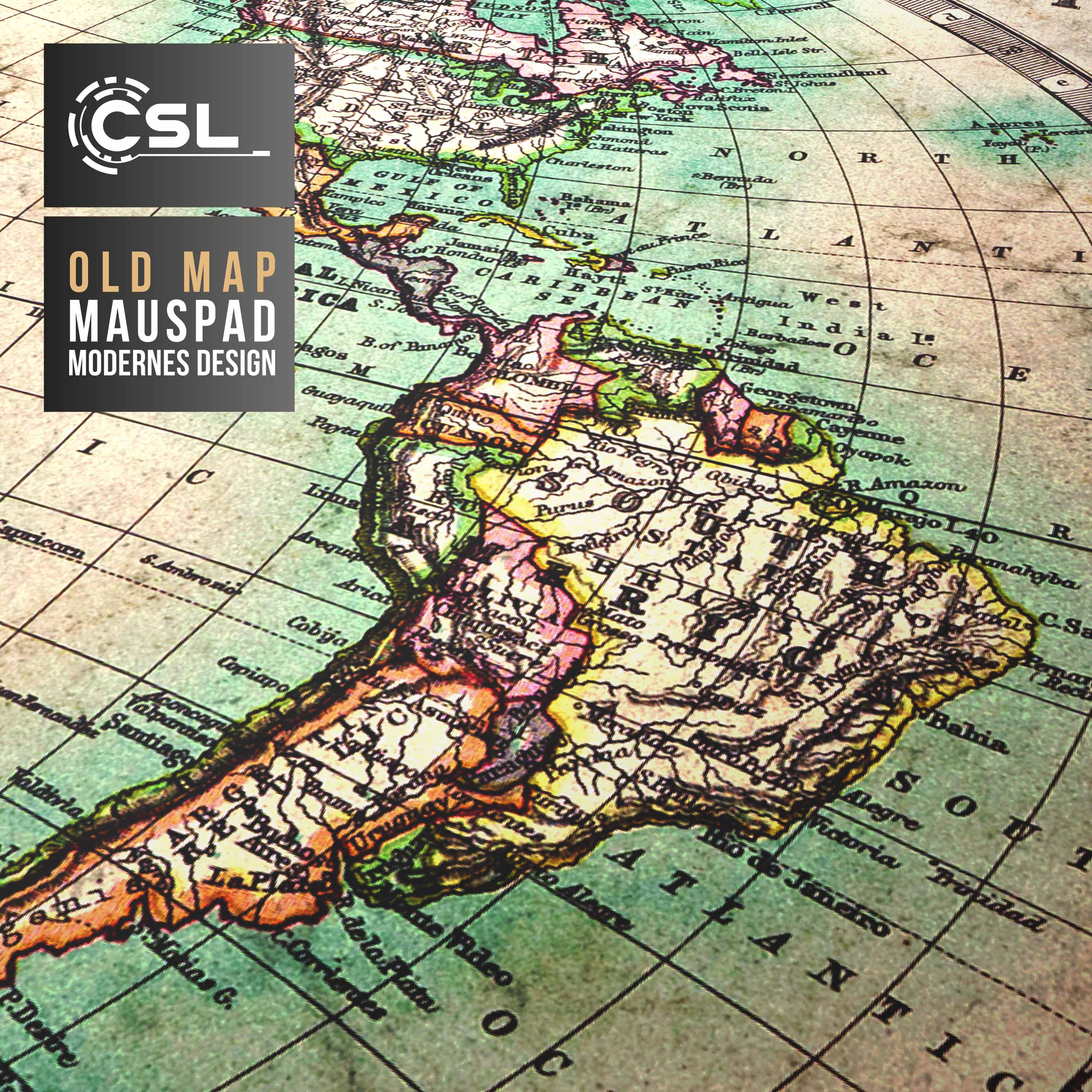 CSL Gaming Mauspad, XXL Schreibtischunterlage 900 x 400mm, Präzision & Geschwindigkeit, Old Map