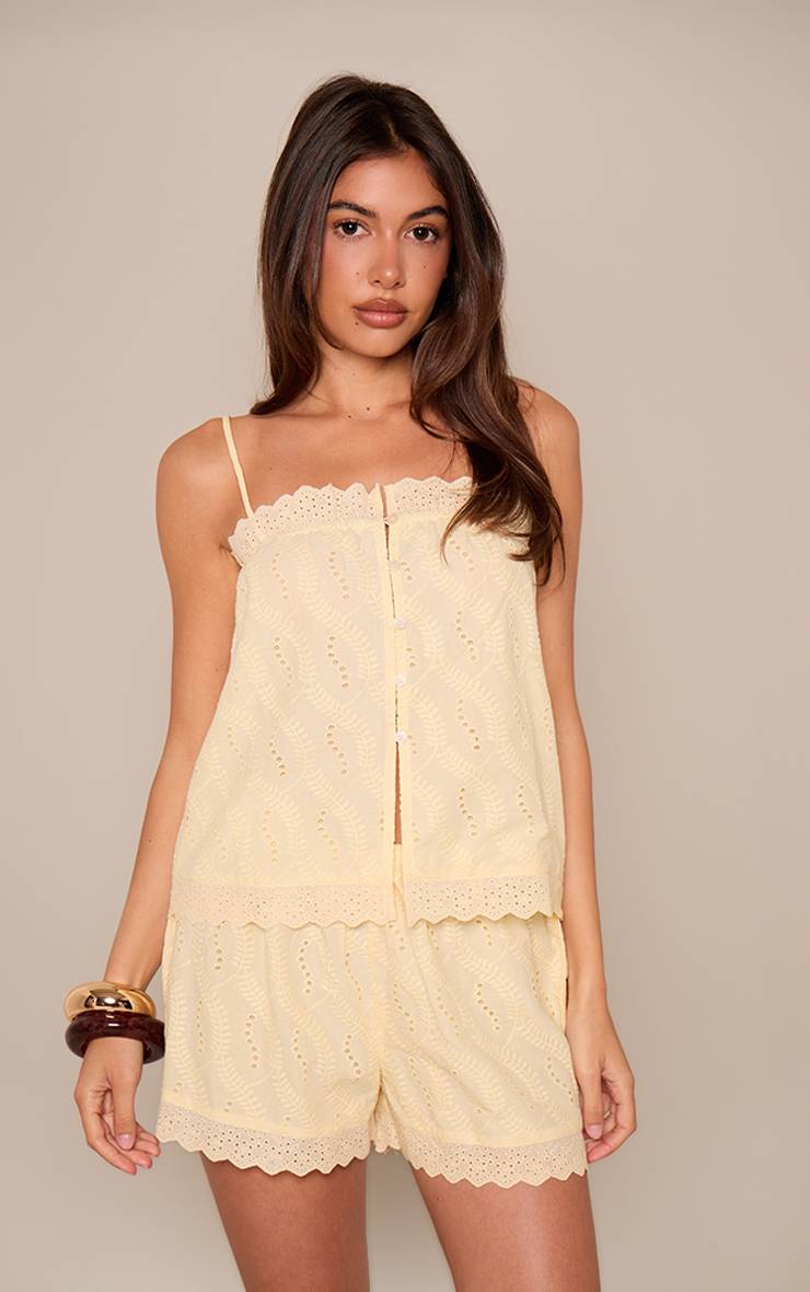 Citron Ensemble Coordonné Short Broderie Anglaise