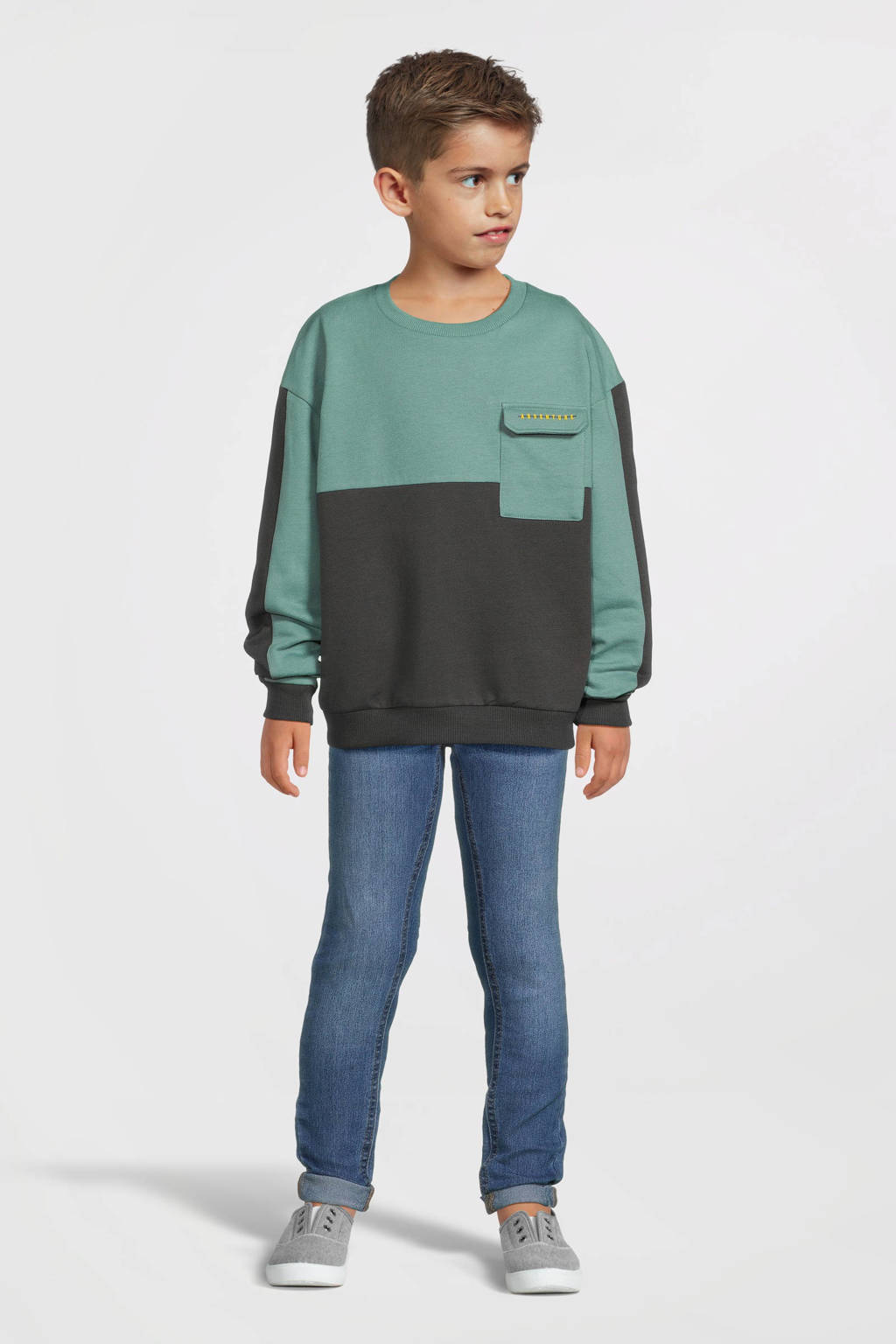 No Way Monday sweater petrol/donkergrijs