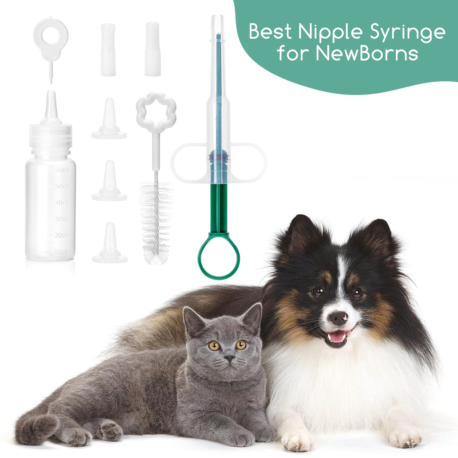 Nobleza - Conjunto de 9 peças de alimentadores dispensadores para animais de estimação, seringa de silicone com ponta macia, ideal para filhotes de cães e gatos de pequeno porte.