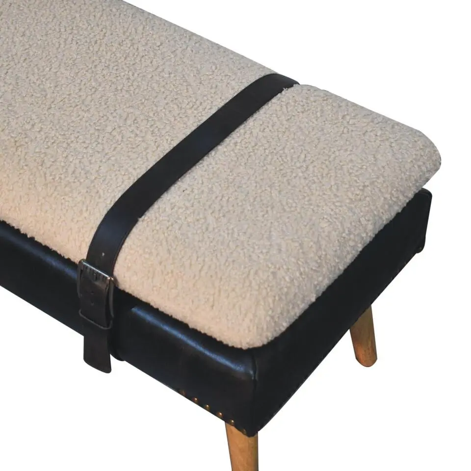 Bouclé Buffalo Hide Zwart Leren Bank, Bruin
