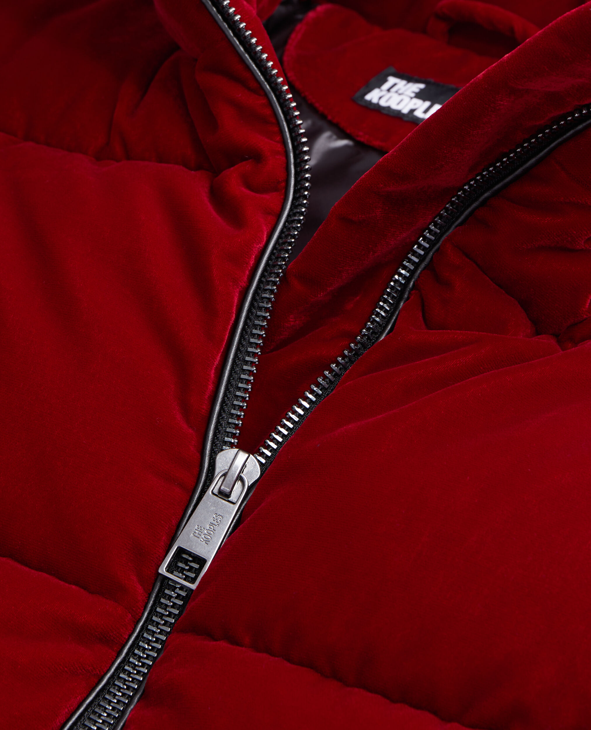 Burgundy velvet puffer jacket